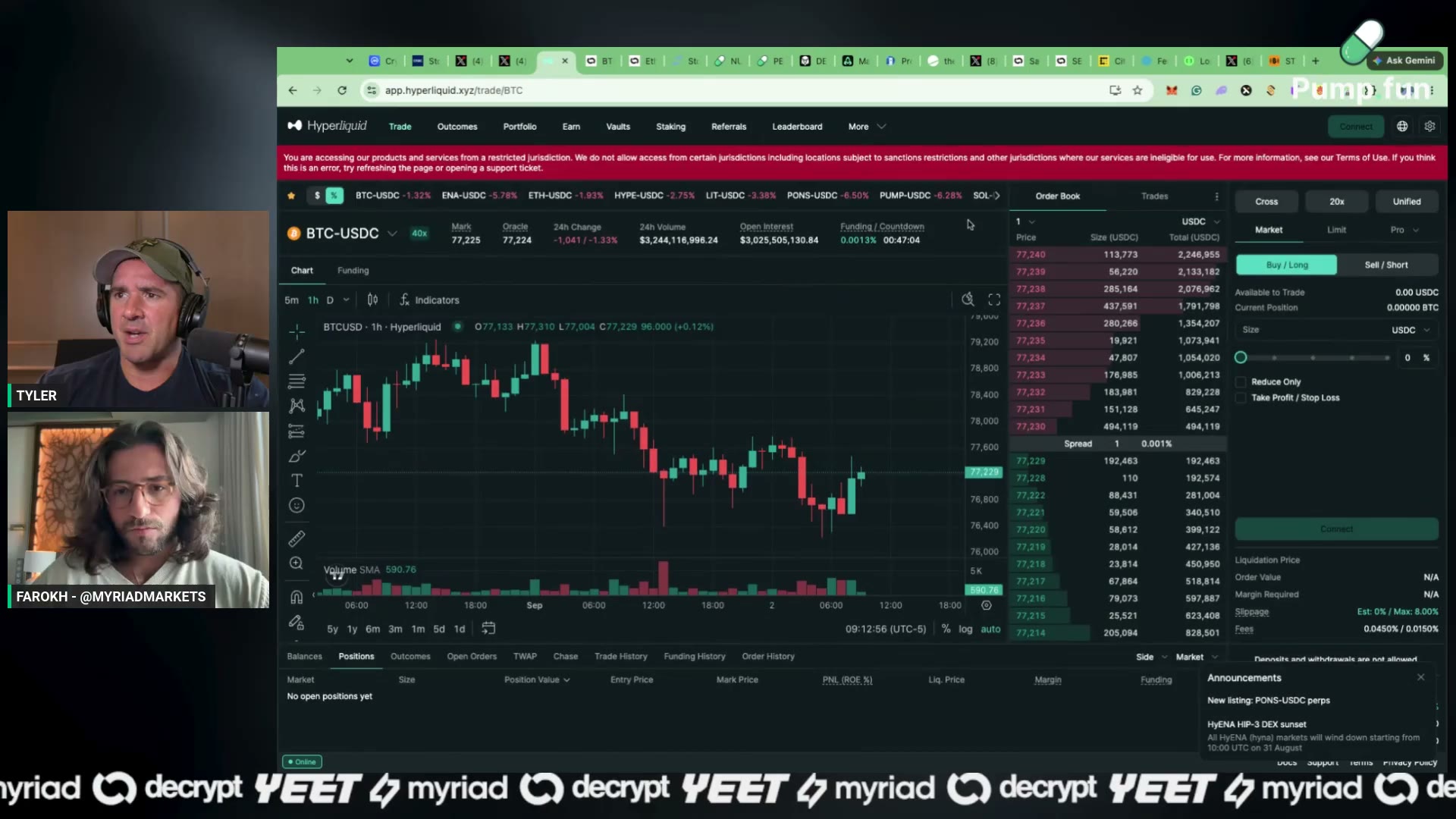 The Bitcoin chart on stream: 'straight down since September started'