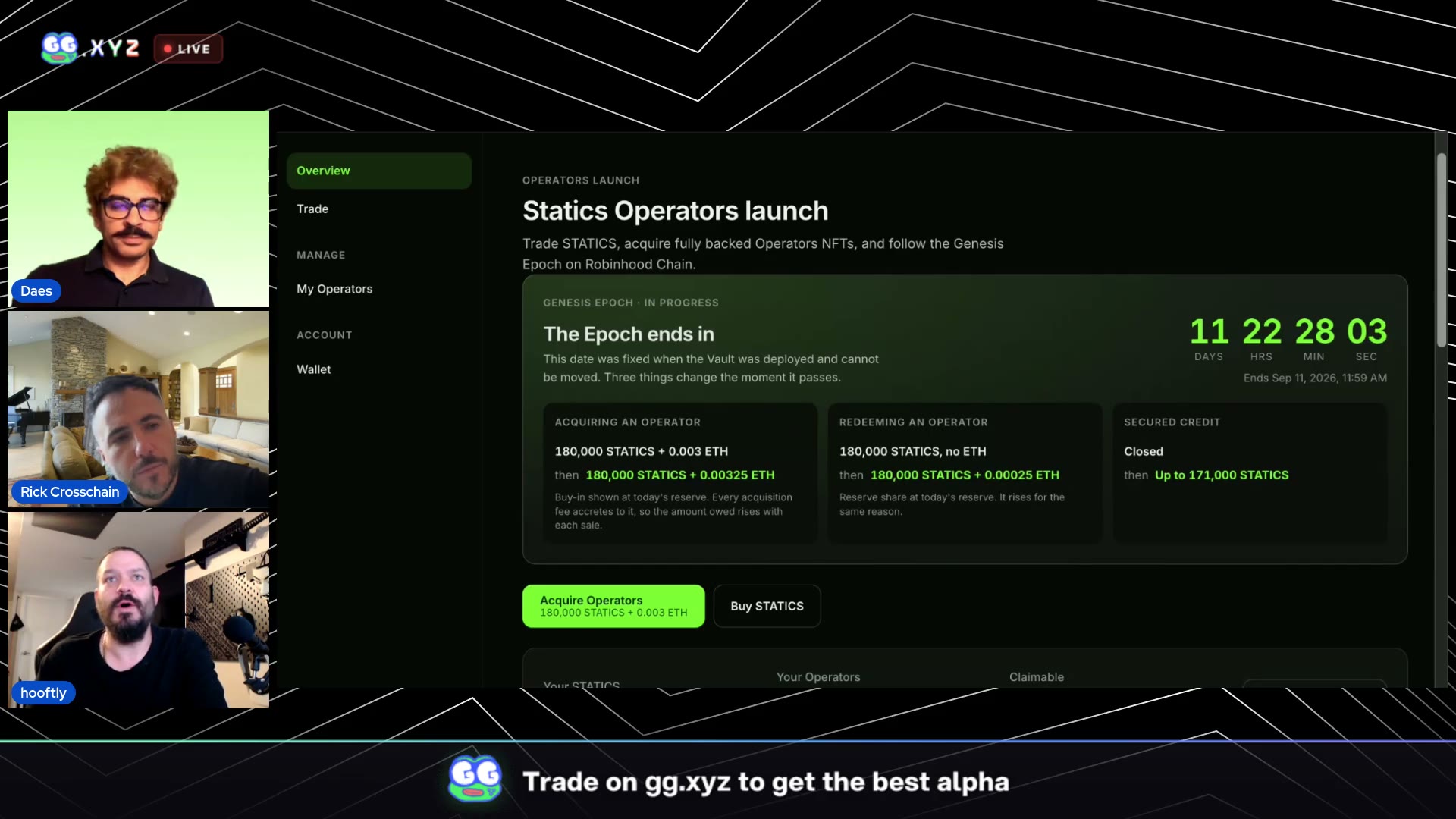 Screen share of the operator NFT acquisition flow during Genesis.