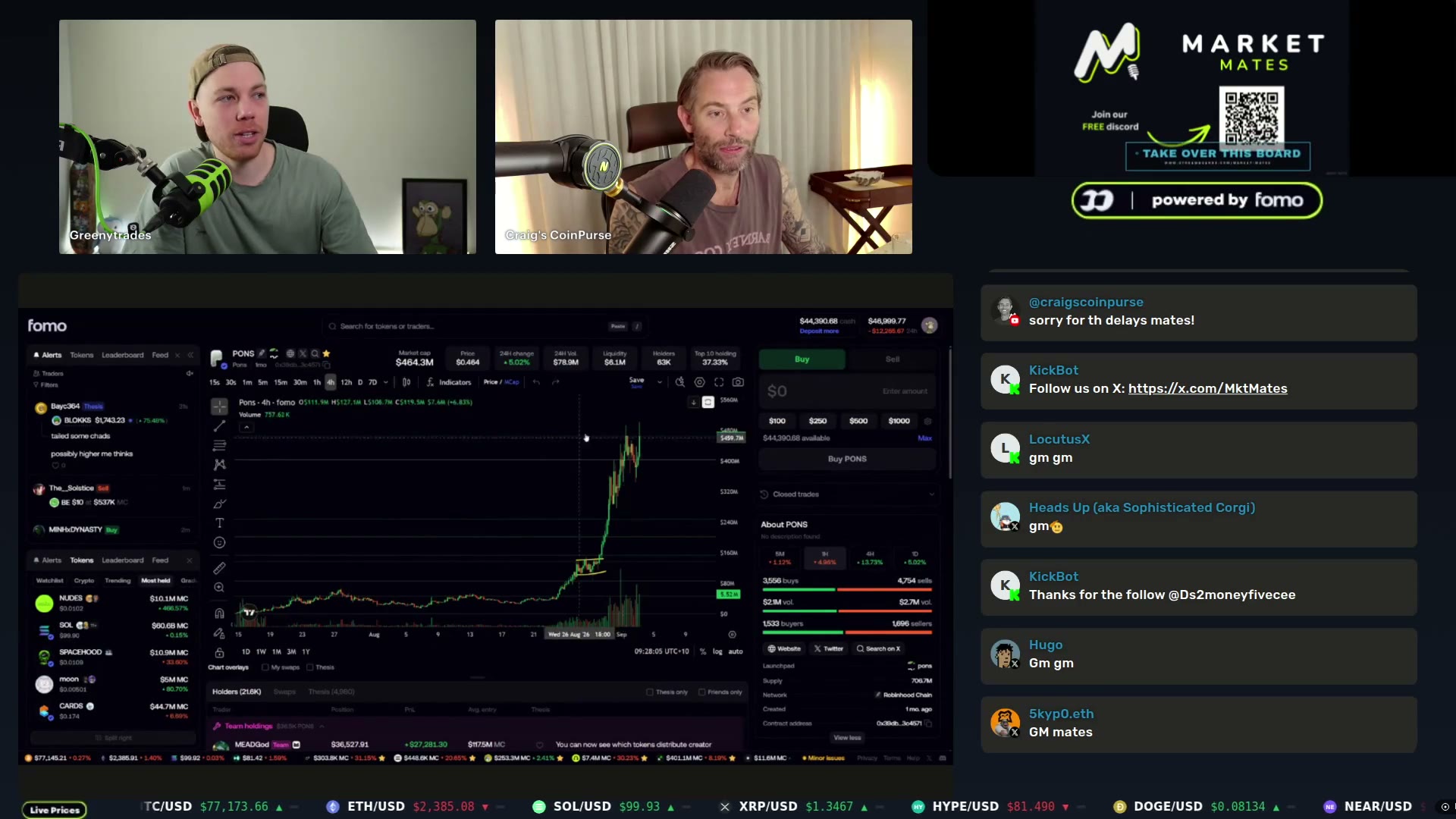 PONS on the token page at its ~$464M all-time high — Greeny notes momentum slowing while revenue thrives