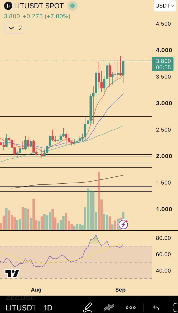 The $LIT chart at 3.80 — triple bear div on a coin he won't fade