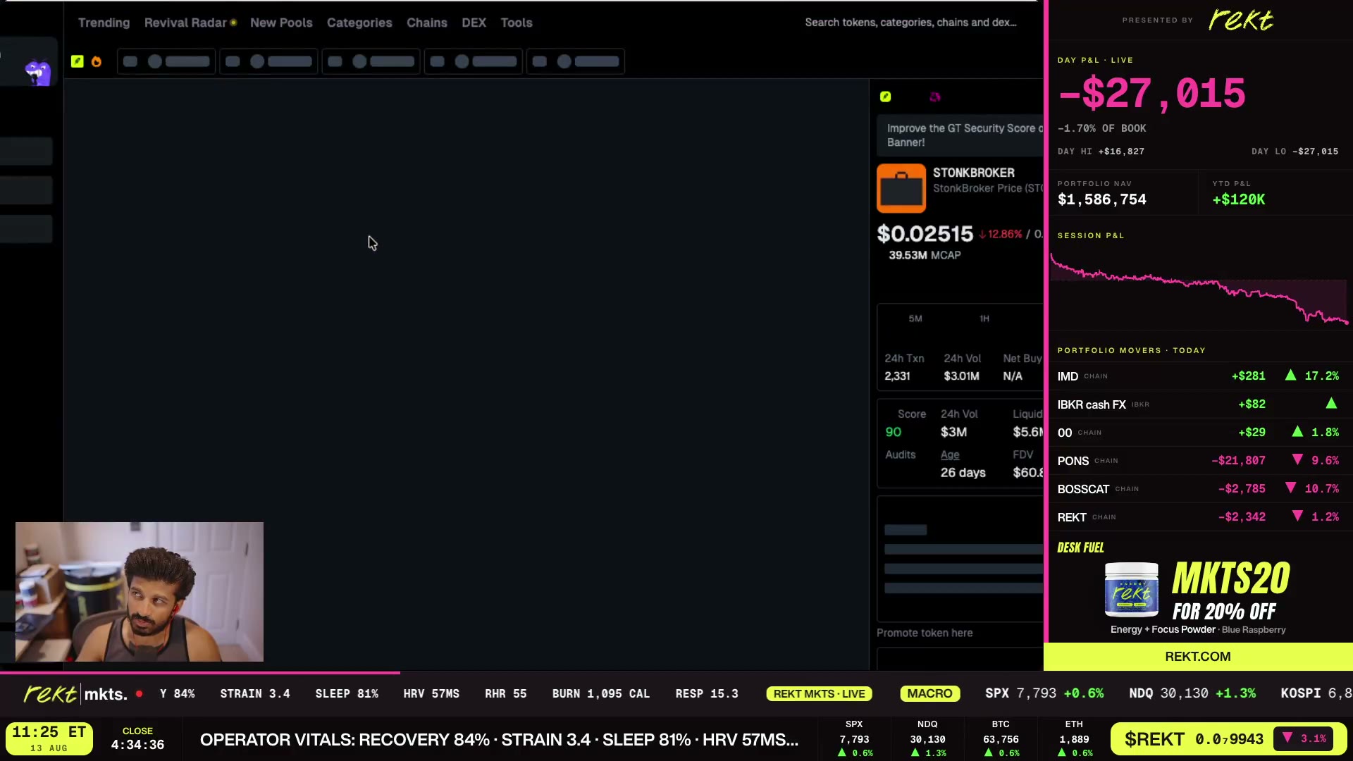 STONKBROKER's first real pullback after launchpad chaos.