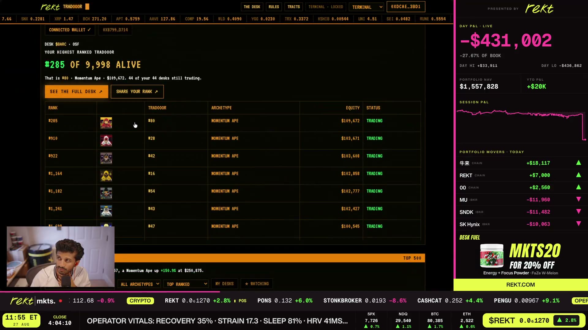 The REKT Traders game UI, live demo