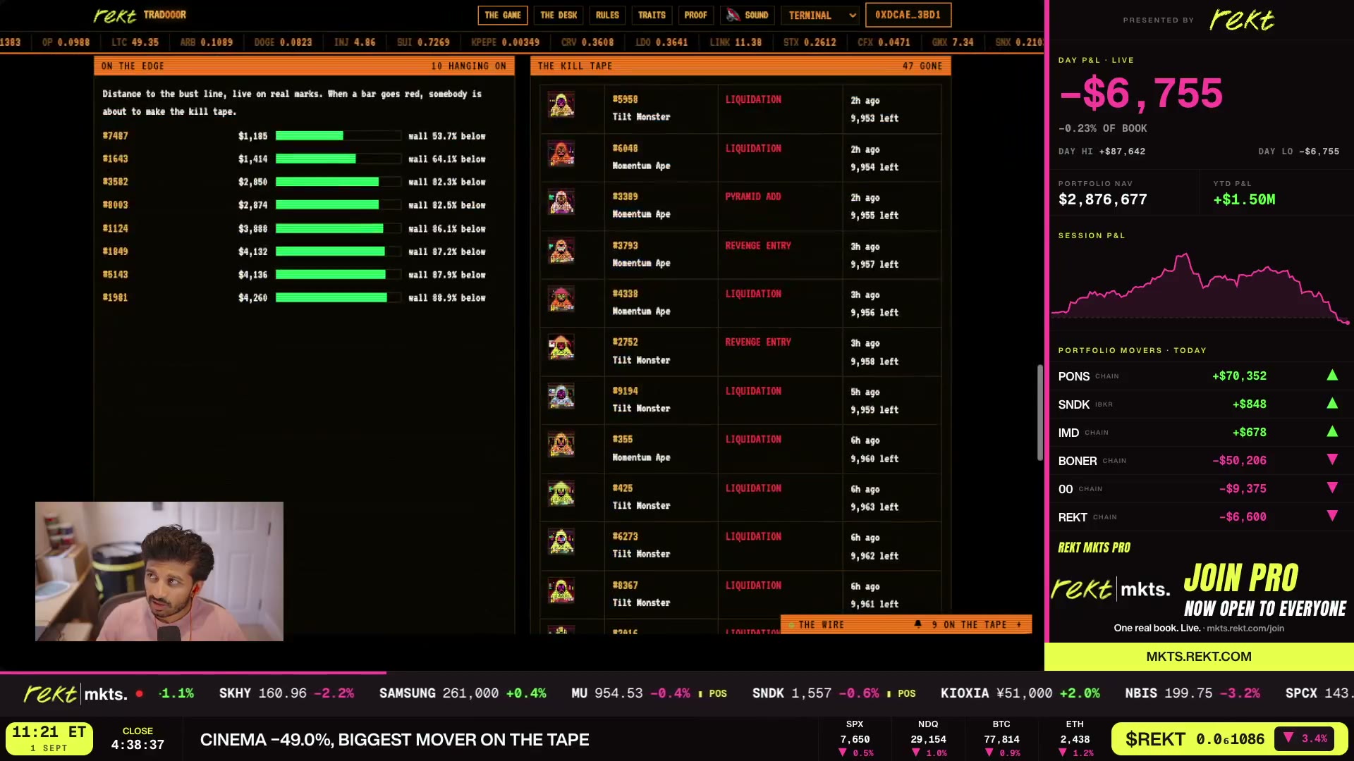 The Wrecked Traders leaderboard and kill tape on screen.