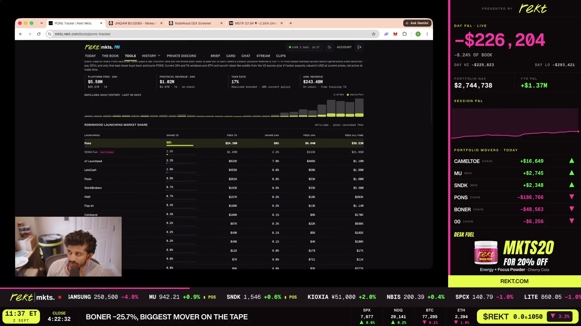 The PONS revenue dashboard mid-stream — 'these numbers just keep getting better'