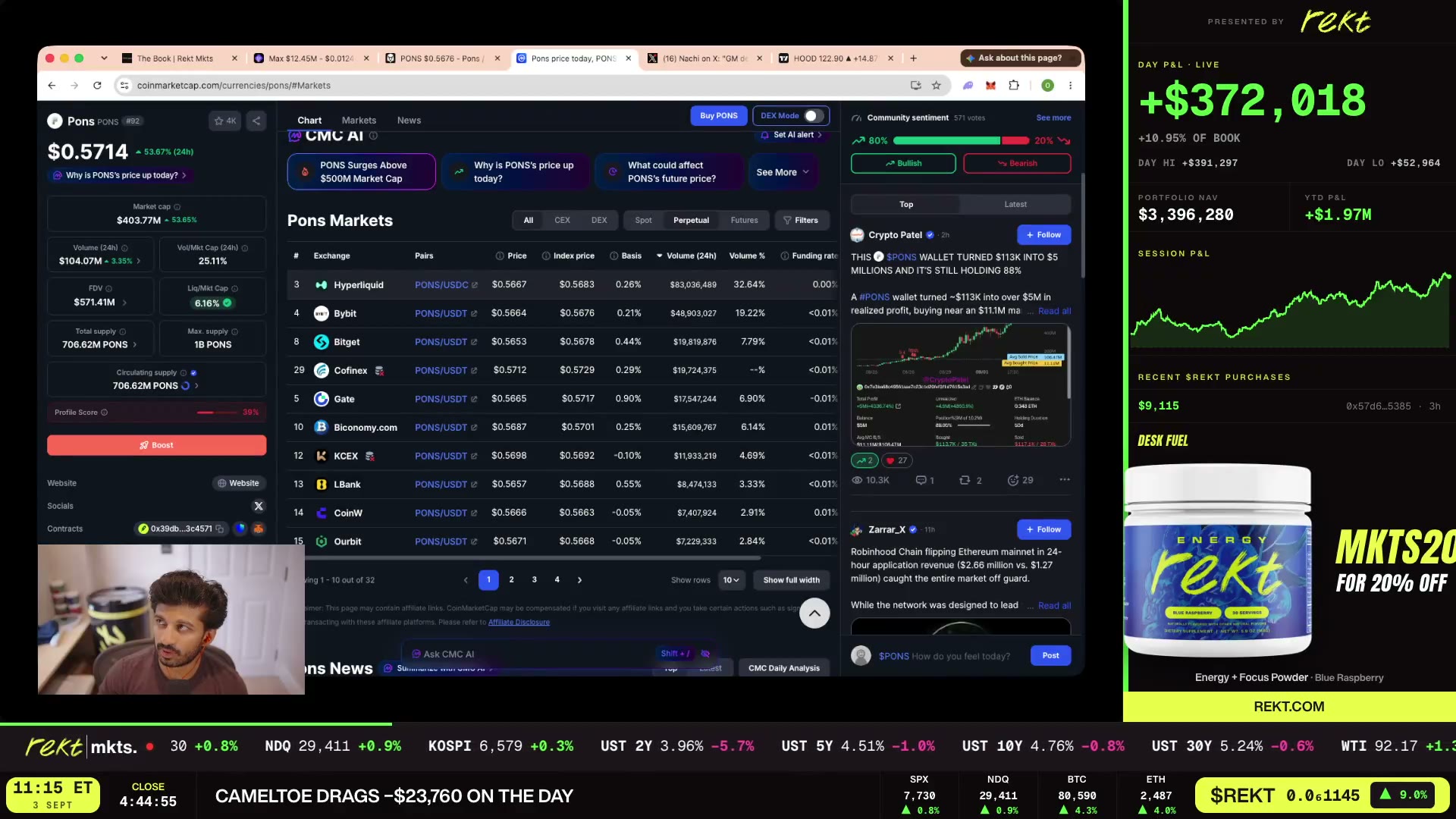 The PONS fee and launch-share metrics mid-stream